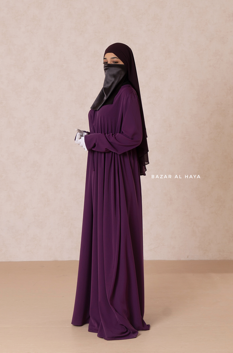 Purple Salam 3 Belted Abaya Dress - Front Zipper & Zipper Sleeves - Nida