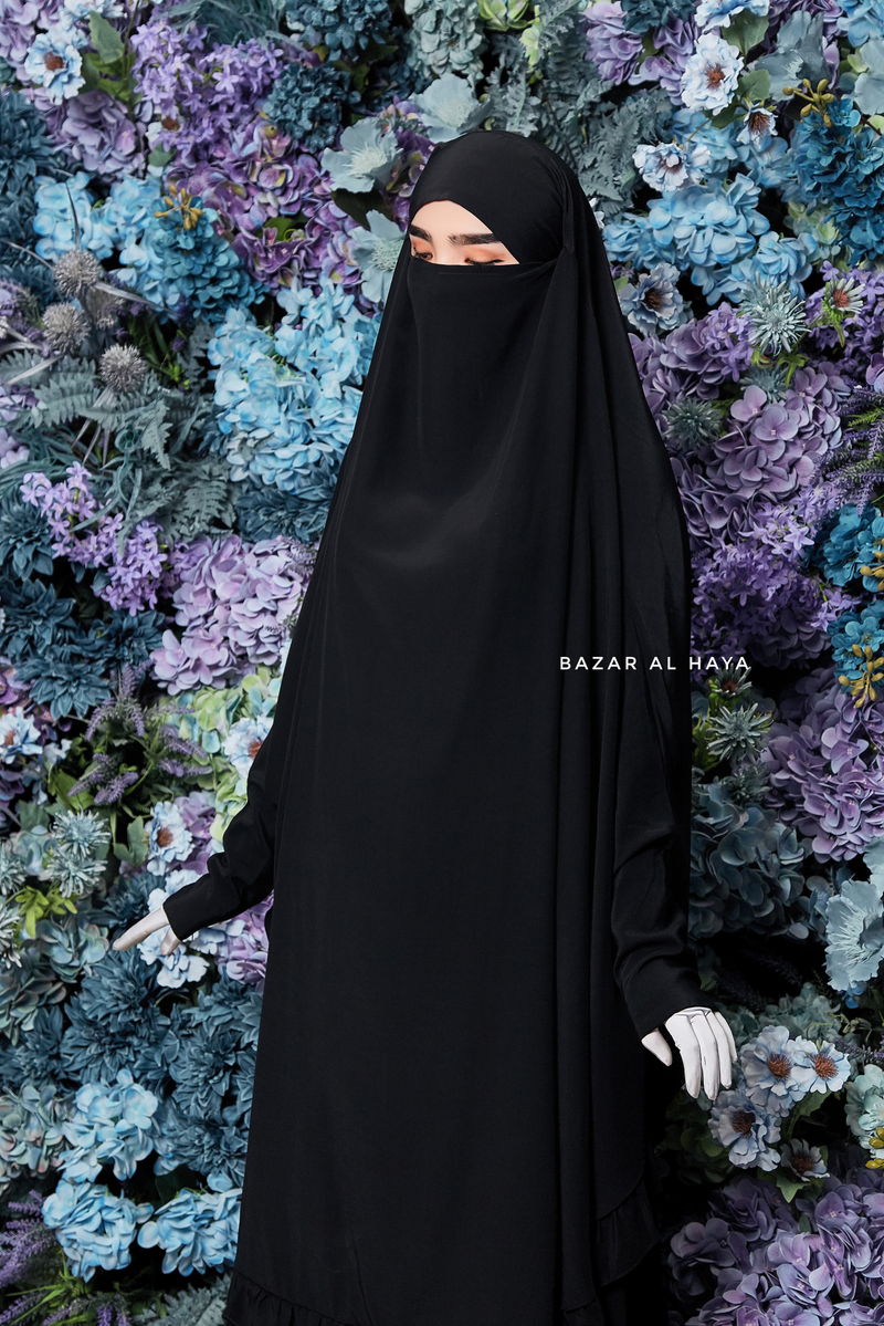 Ibadah Black Two-piece Jilbab with Skirt, Haj, Umrah Garment & Prayer Set