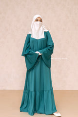 Bushra Dress - Jade Green Layered Ruffle Sleeve Abaya - Premium Sultansha