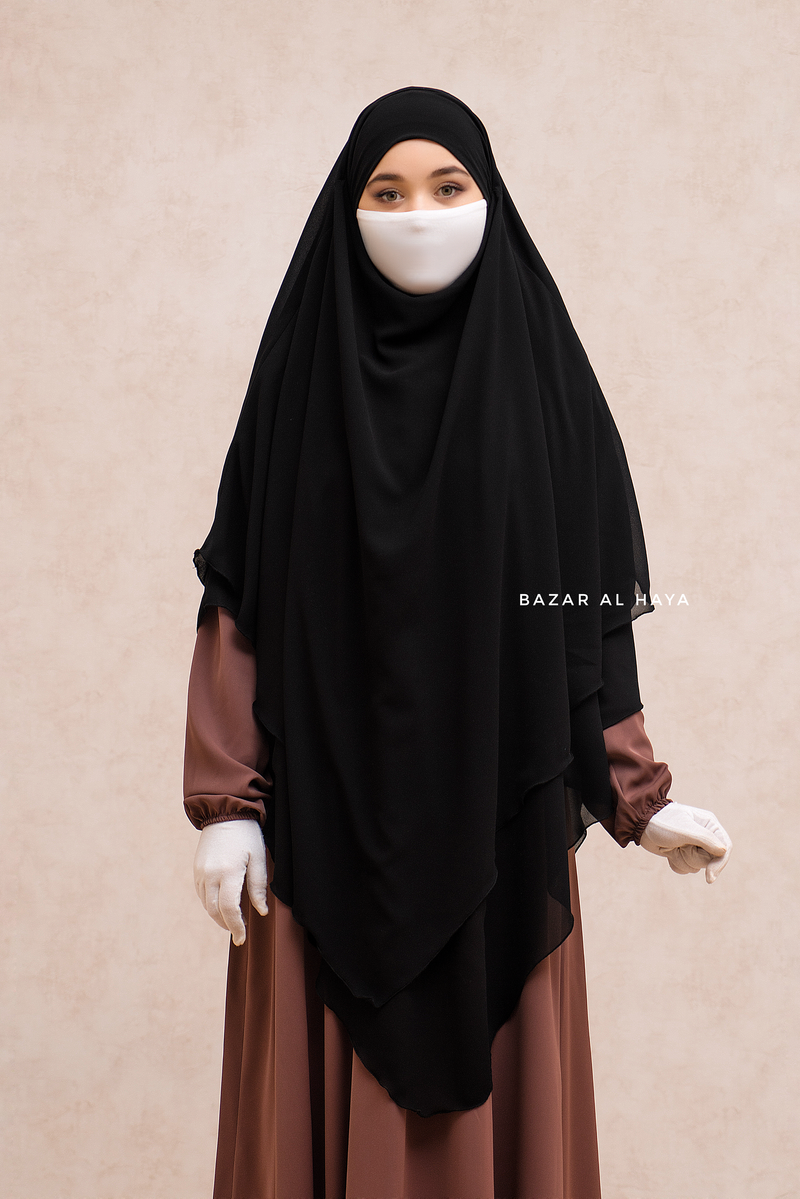 Black Pari Two Layered Diamond Khimar - Crepe Chiffon