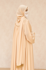 Haniya Beige Abaya Gown - Elegently Wide With Unique Decor - 3 Piece