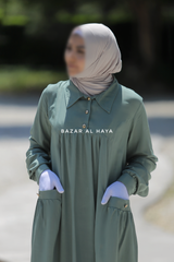 Layla Mint Abaya - 100% Cotton Summer Relaxed Fit Dress With Pockets