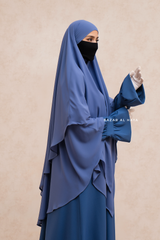 Slate Blue Pari Two Layered Maxi Diamond Khimar - Crepe Chiffon