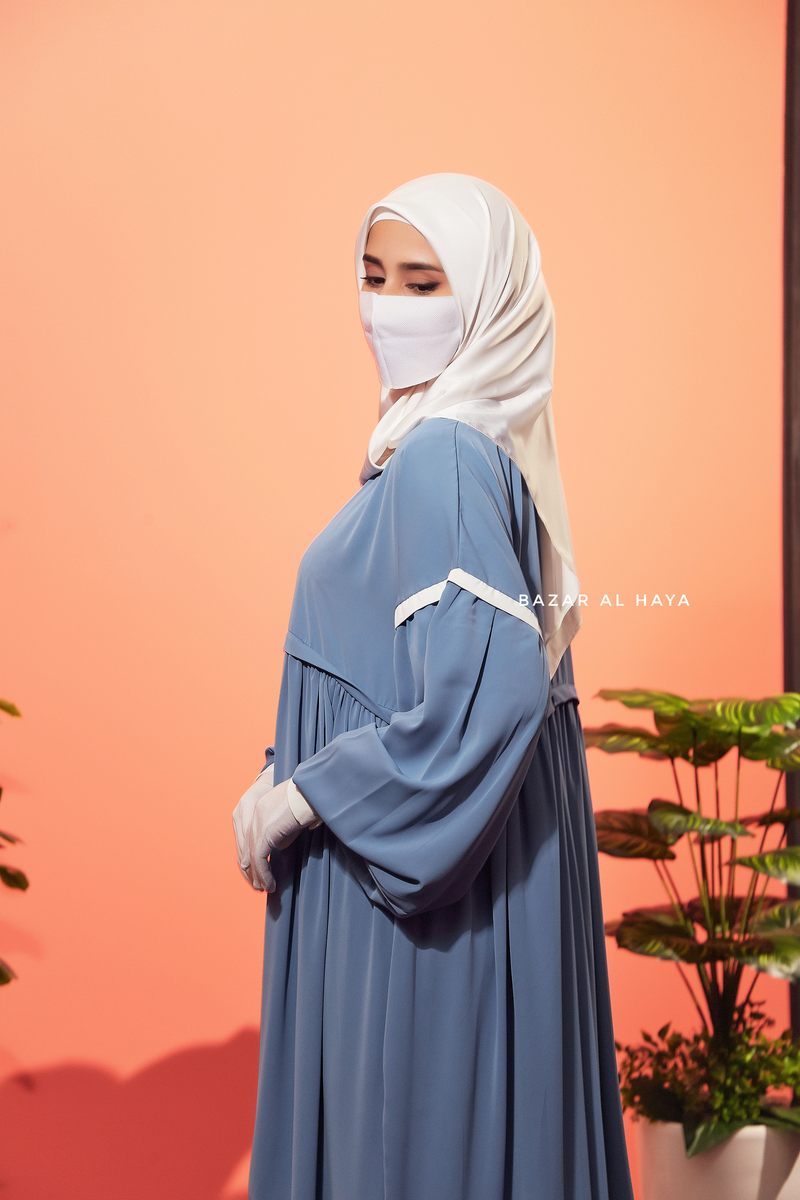 Sky Blue Mubina Tiered Abaya Dress - Loose & Wide In Nidha