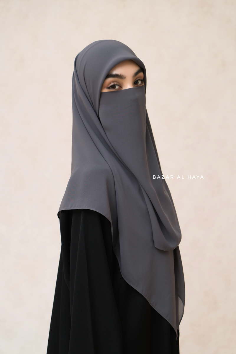 Square Scarf With Half Niqab Set in Grey - Super Breathable