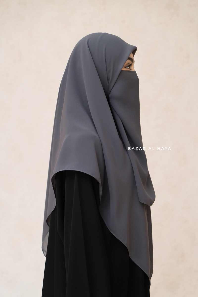 Square Scarf With Half Niqab Set in Grey - Super Breathable