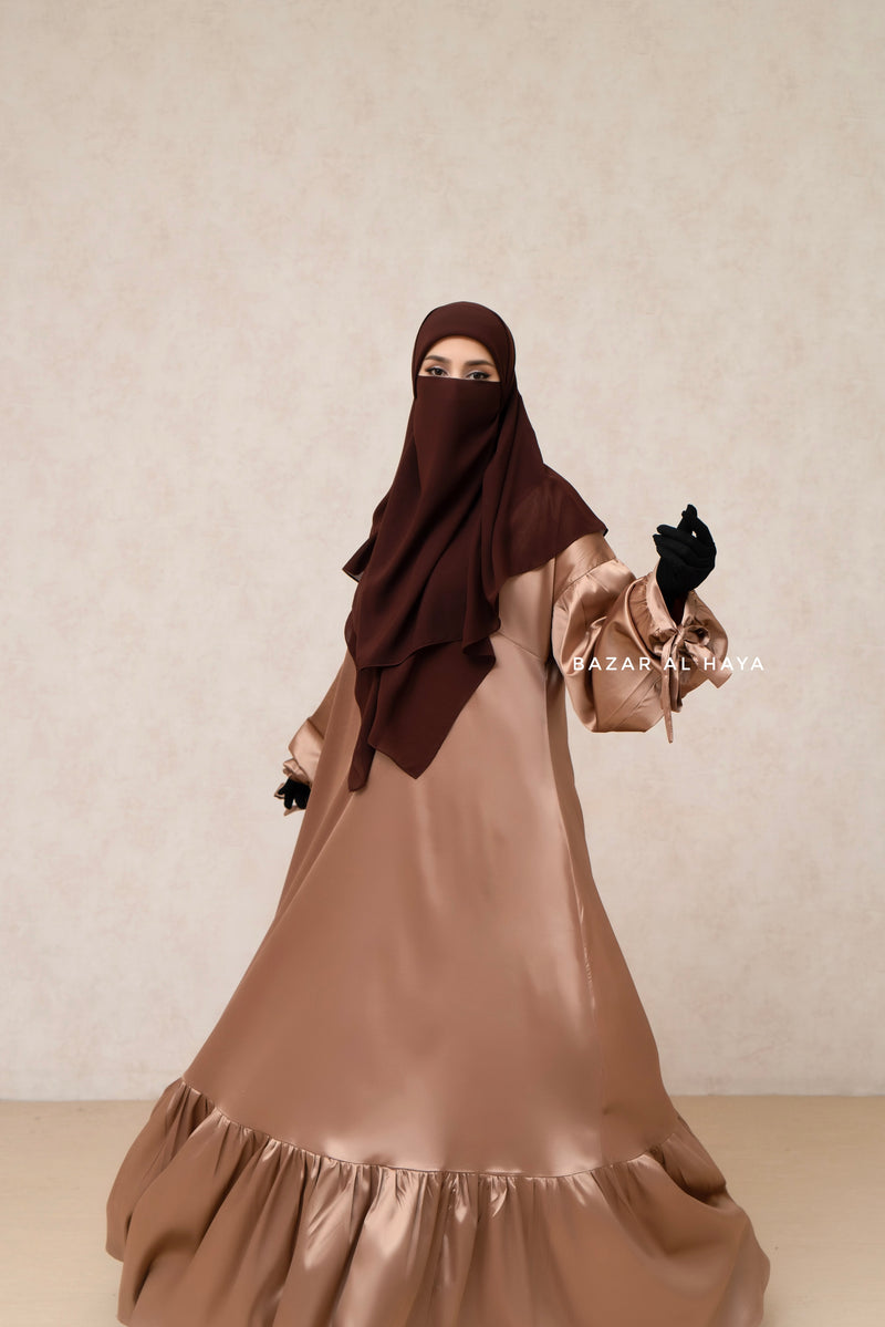 Brown Square Scarf With Half Niqab Set - Super Breathable - Medium