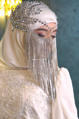 Rhinestone Chain Silver Bridal Face Veil - Handmade
