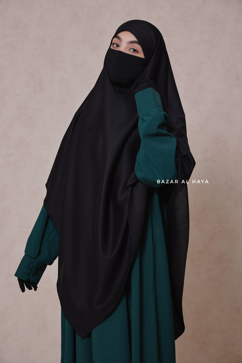 Black Eliza Long Triangle Diamond Khimar - Soft Cotton