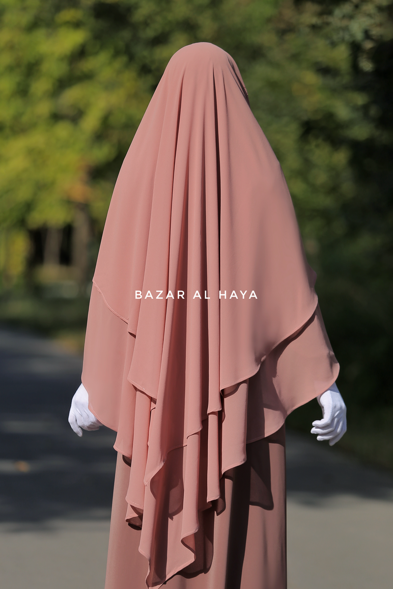 Pari Taupe Rose Two Layered Maxi Diamond Khimar - Crepe Chiffon