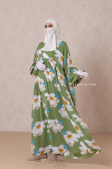 Muna Kiwi Loose Fit Summer Abaya Dress - Viscose Cotton & Daisy Flower Print