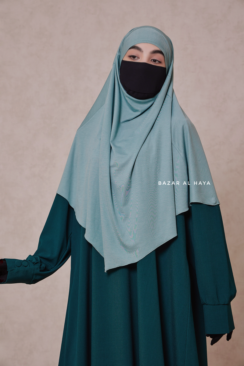 Mint Cotton Eliza Short Triangle Diamond Khimar - Soft Breathable Cotton