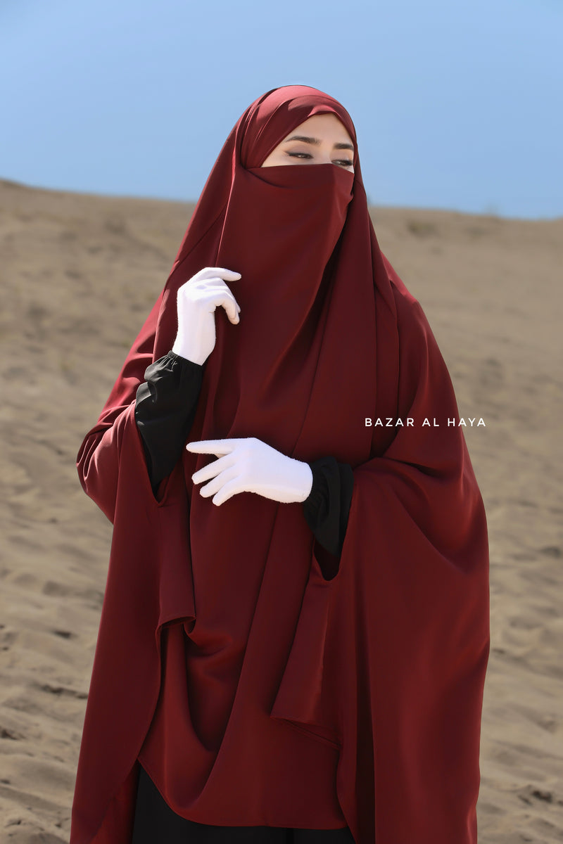 Safiyya Maroon Sleeveless Khimar - Soft Crepe Extra Long & Wide