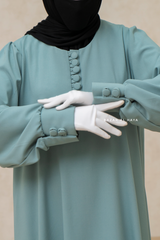 Rania Mint Abaya Dress Half-Placket Button Front & Sleeve - Mediumweight Soft Crepe Cotton