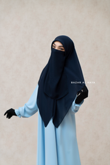 Square Scarf With Half Niqab Set In Dark Blue - Super Breathable - Medium