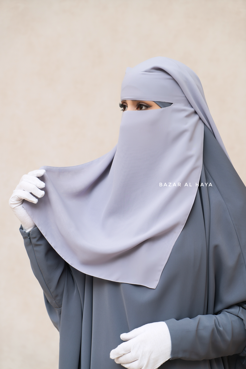 Silver Two Layer Niqab - Long & Wide - Super Breathable Veil