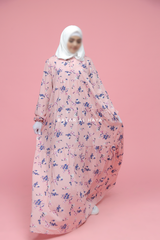 Sadia Pink Floral Abaya Dress 100% Cotton Summer Tiered Style With Front Zipper