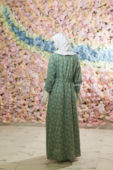 Mint Kamila Floral Summer Abaya Dress With Belt - Breathable Quality Cotton