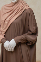 Badra Chocolate Butterfly Abaya With Flair Bottom & Zipper Sleeves - Silk Crepe