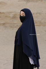 Two Layer Dark Blue Three -In- One Snap Scarf, Khimar, Cape - Super Soft & Quality