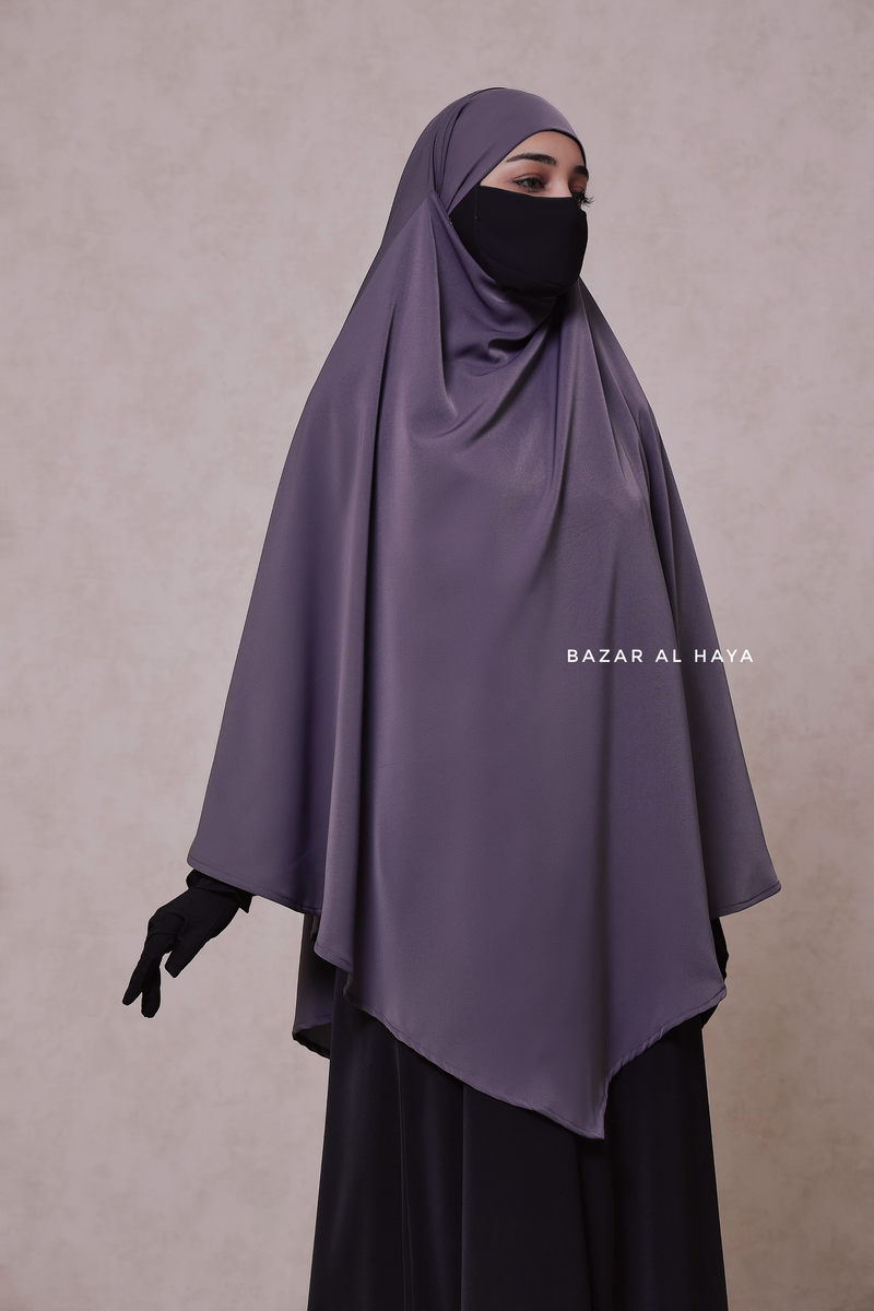 Steel Grey Long Mubarak Diamond Khimar - Nida Extra Long