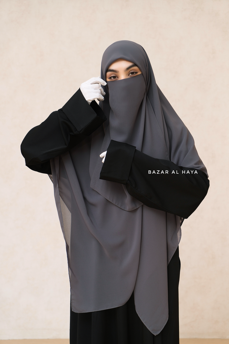 Grey Square Scarf With Half Niqab Set - Super Breathable