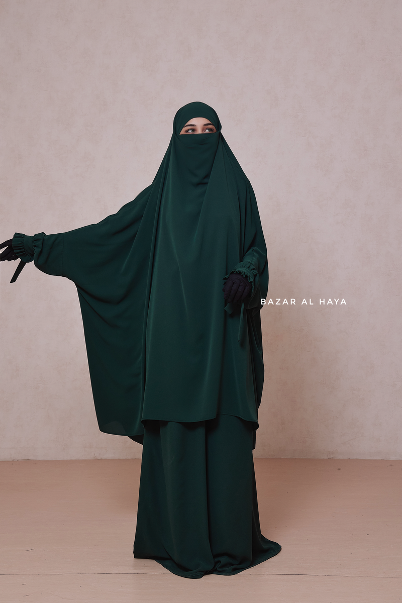 Emerald Jahida Two Piece Jilbab With Loose Pants Set - Skirt-Style Shalwar