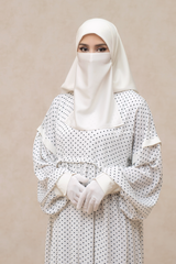 Mubina White Polka Dot Tiered Pretty Abaya Dress - Loose & Wide In Nidha