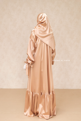 Gold Elegant Shaheen Satin Dress Scarf & Slip Dress Set - 3 Piece