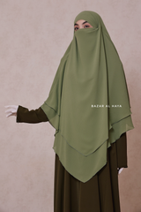 Light Olive Pari Two Layered Maxi Diamond Khimar - Crepe Chiffon