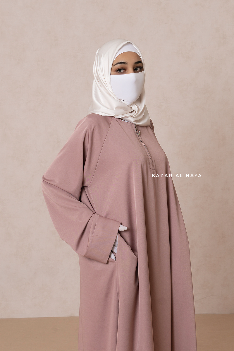 Dusty Rose Madina Abaya - Soft Relaxed Fit - Mediumweight Silk Crepe