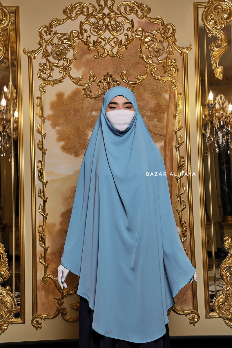 Munawwar Sky Blue Extra Long Triangle Diamond Khimar - Soft Nida