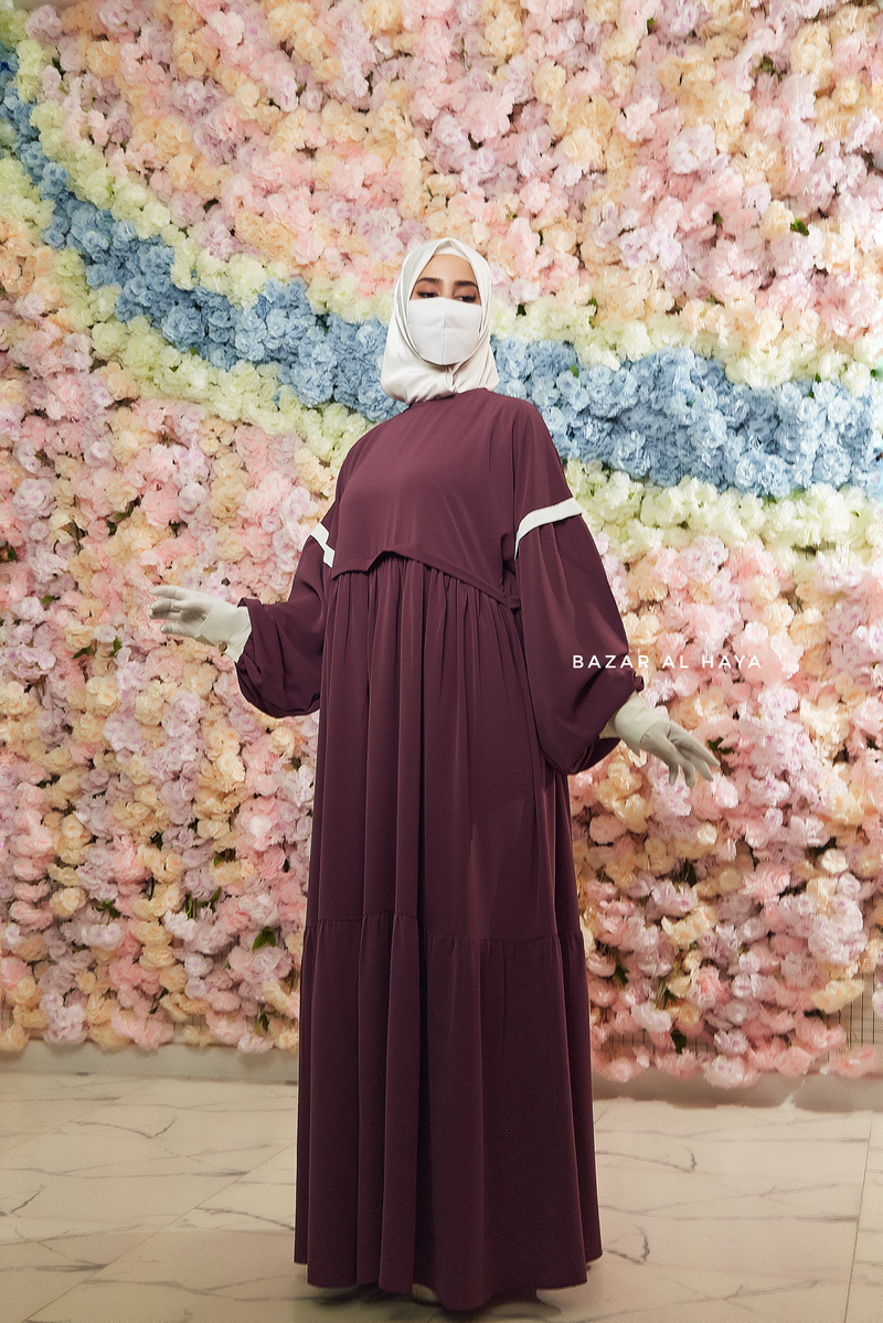 Grape Mubina Tiered Abaya Dress - Loose & Wide In Nida