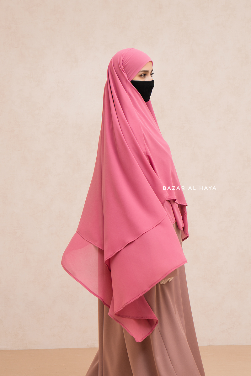 Pink Pari Two Layered Maxi Diamond Khimar - Crepe Chiffon