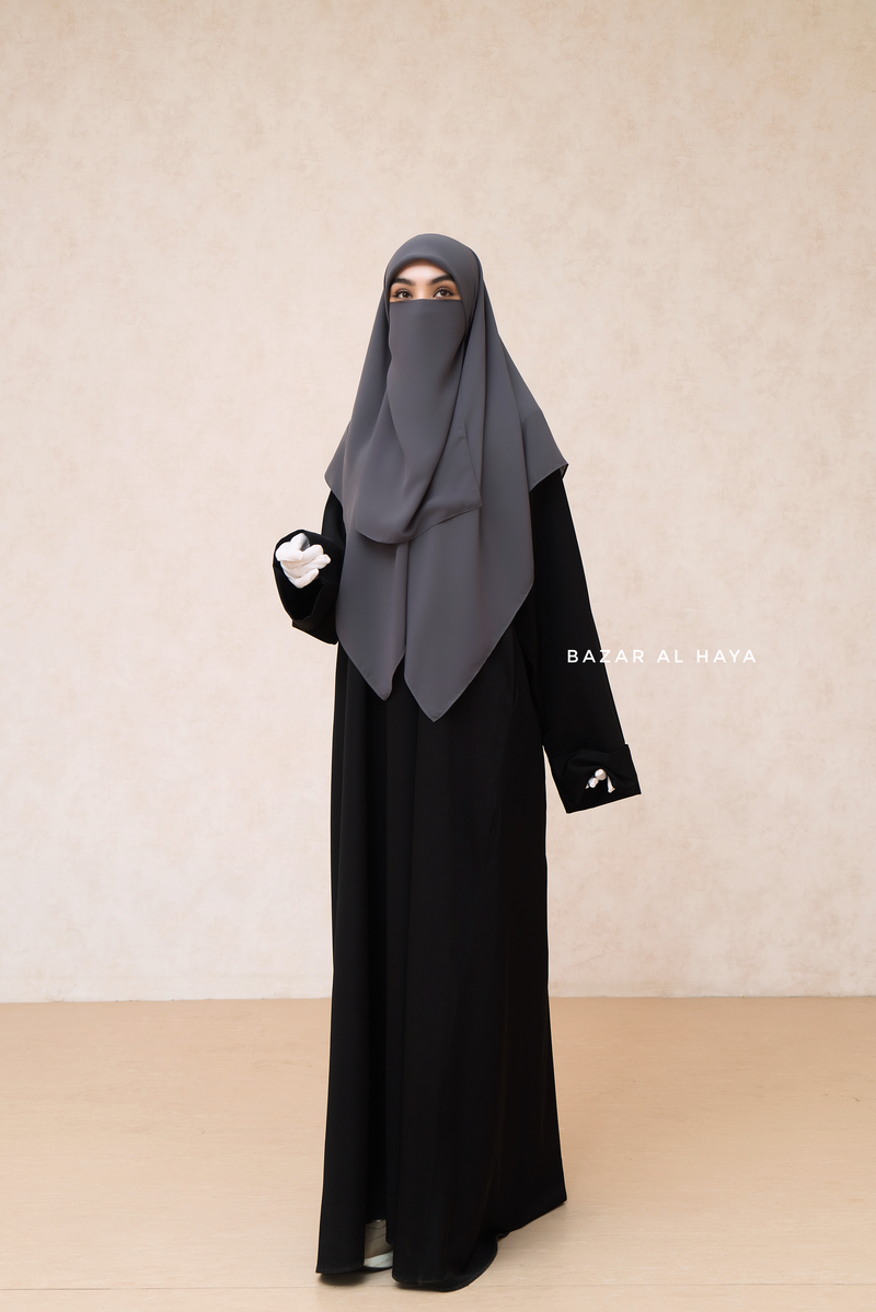 Square Scarf With Half Niqab Set in Grey - Super Breathable