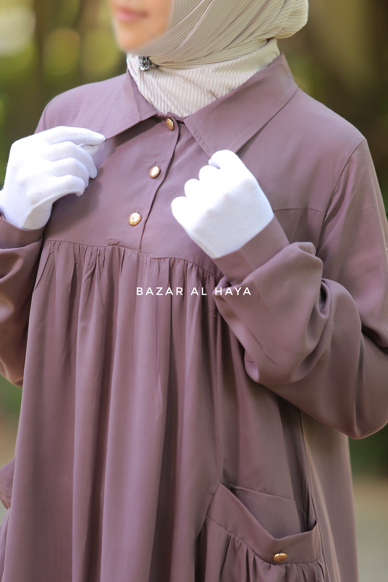 Layla Coffee Abaya Dress 100% Cotton Summer Relaxed Fit Dress With Pockets