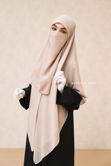 Creme Beige Square Scarf With Half Niqab Set - Super Breathable