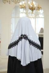 Silver Tieback Ruffle Lace Short Khimar - Soft Cotton