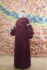 Grape Mubina Tiered Abaya Dress - Loose & Wide In Nida