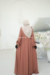 Afsah Capuccino Ruffle Embroidery Lightweight Summer Spring Abaya Dress - Soft Breathable Crepe Cotton