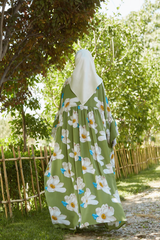 Muna Kiwi Loose Fit Summer Abaya Dress - Viscose Cotton & Daisy Flower Print