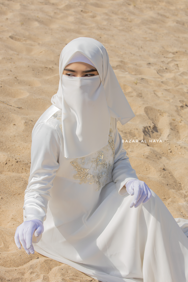 Zahra Bridal Gown Silk & Chiffon Abaya & Lace Cloak Set - Wedding Dress