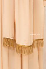 Haniya Beige Abaya Gown - Elegently Wide With Unique Decor - 3 Piece