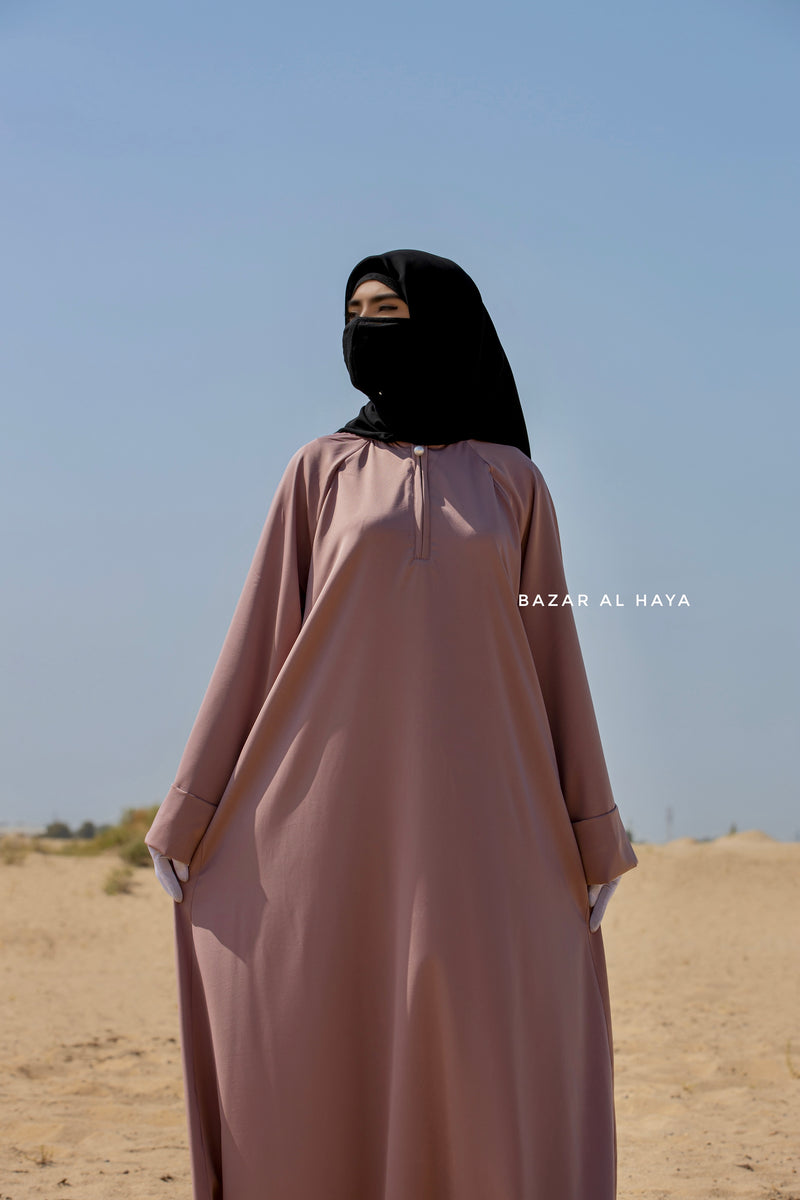 Dusty Rose Madina Abaya - Soft Relaxed Fit - Mediumweight Silk Crepe