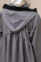 Kalina Grey Hooded Silk Crepe Abaya Dress With Pockets - Mediumweight