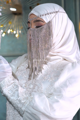 Rhinestone Chain Silver Bridal Face Veil - Handmade