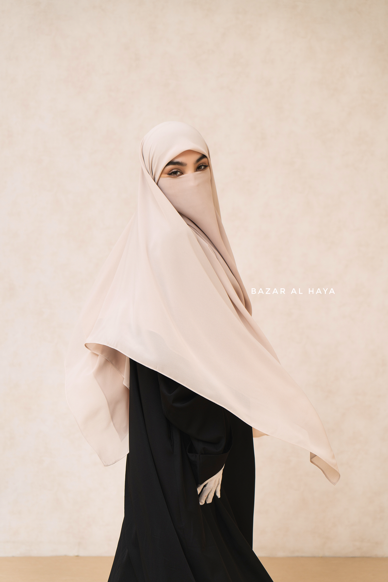 Creme Beige Square Scarf With Half Niqab Set - Super Breathable