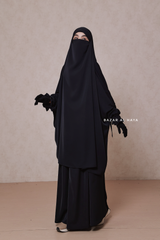 Black Jahida Two Piece Jilbab With Loose Pants Set - Skirt-Style Shalwar