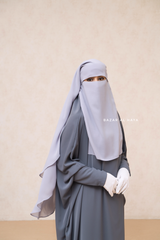 Silver Two Layer Flap Niqab - Premium Wool Chiffon - Medium