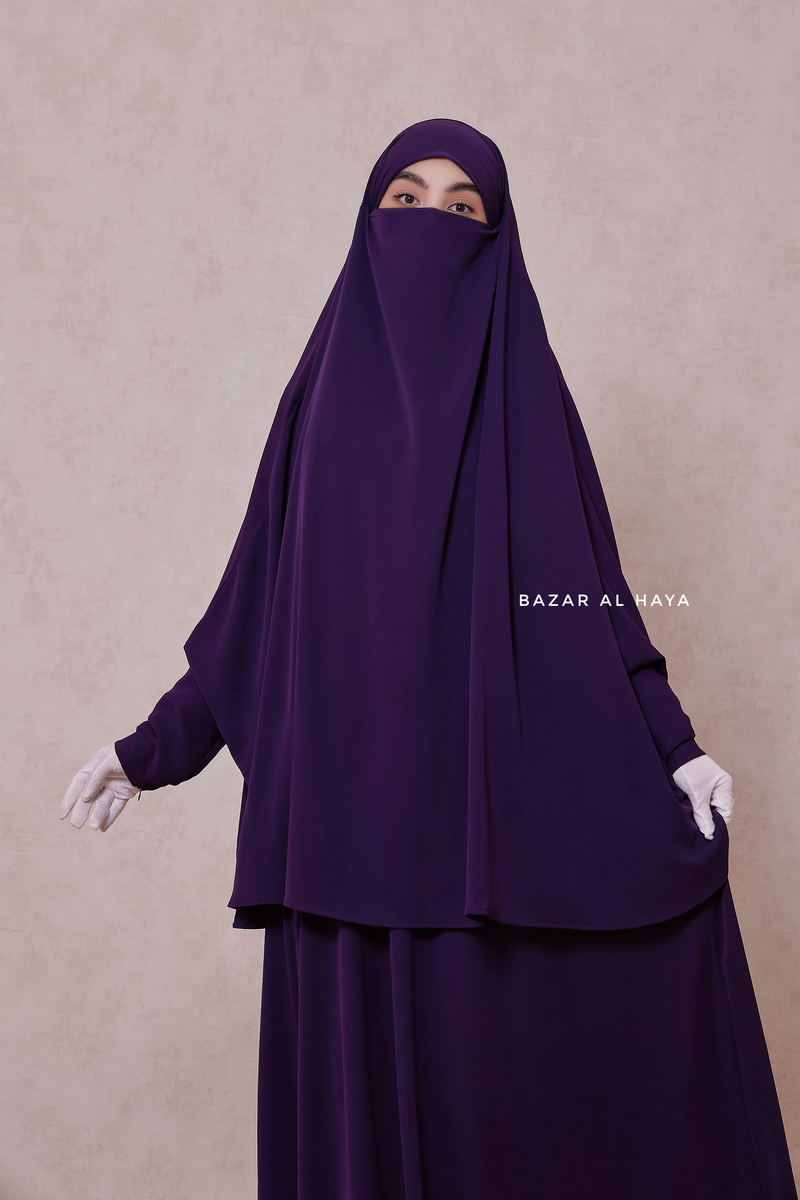 Purple Yasmin Two Piece Jilbab With Dress & Khimar - Loose Style & Light Soft Breathable